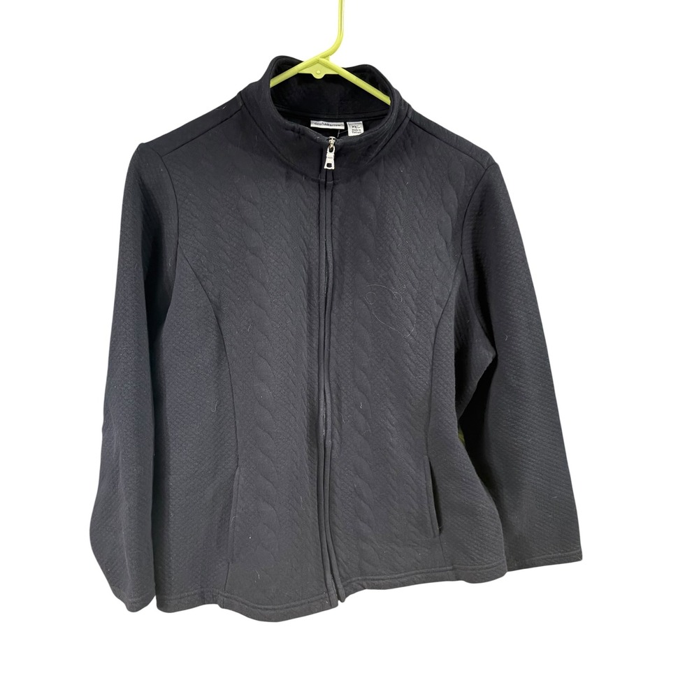 Croft & Barrow Womens PXL Black Full‎ Zip Textured Cable Knit Mock Neck Jacket